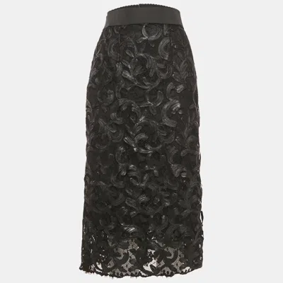 Pre-owned Dolce & Gabbana Black Lace Midi Skirt S