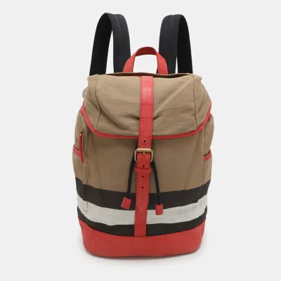 Pre-owned Burberry Beige/pink Mega Check Canvas And Leather Drifton Backpack