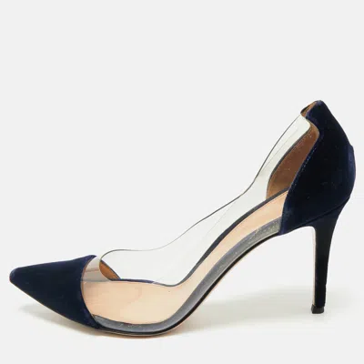 Pre-owned Gianvito Rossi Navy Blue Pvc And Velvet Plexi Pumps Size 41.5