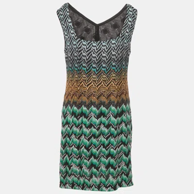 Pre-owned Missoni Multicolor Patterned Lurex Knit V-neck Mini Dress L