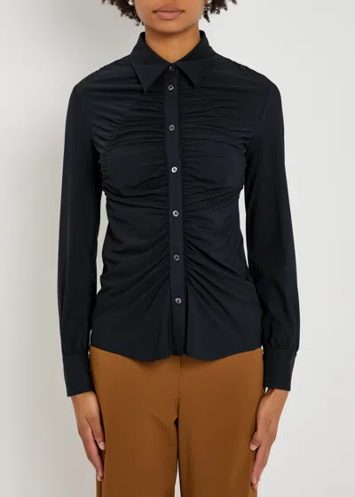 High Tether Ruched Stretch-jersey Shirt In Blue