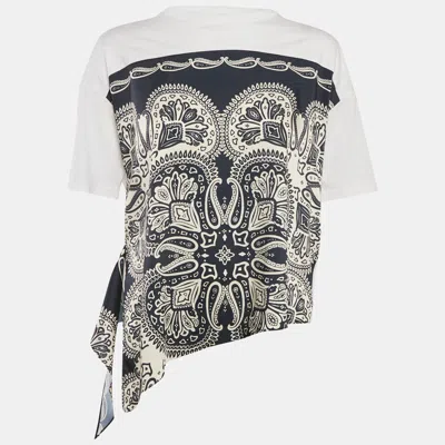 Pre-owned Sandro Multicolor Print Cotton Tie-waist Crew Neck T-shirt Xs