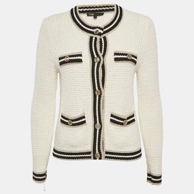 Pre-owned Maje White Cotton And Linen Crochet Button Front Cardigan S