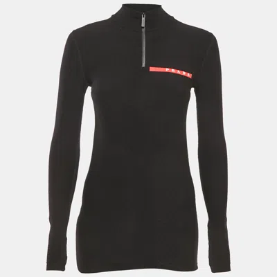 Pre-owned Prada Black Textured Technical Jersey Zip-up Top Xxs/xs