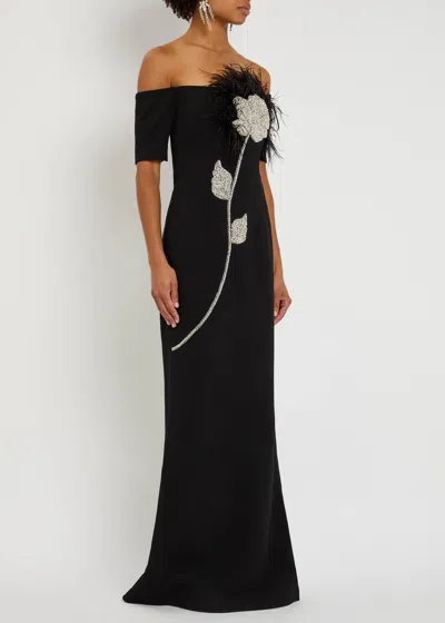 Rebecca Vallance Starlight Embellished Crepe Gown In Black