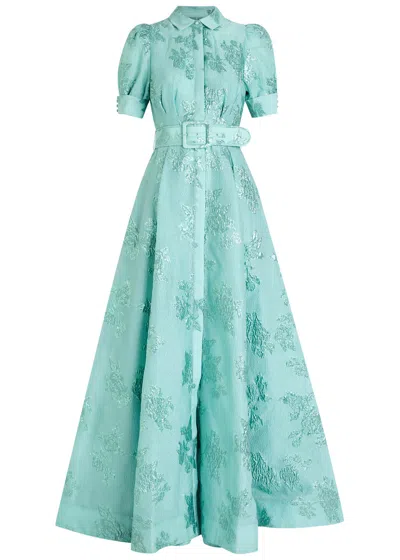 Rebecca Vallance Benette Floral-jacquard Cloqué Gown