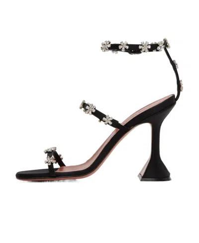 Amina Muaddi Logo High-heeled Sandals In Black