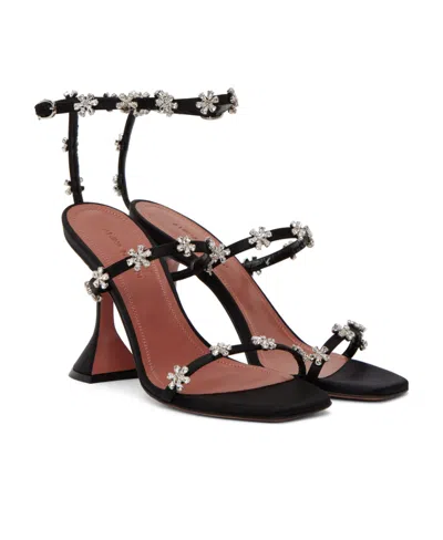 Amina Muaddi Logo High-heeled Sandals In Black