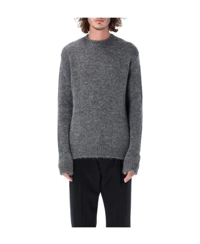 Jil Sander Crewneck Ribbed Hem Jumper In Gray