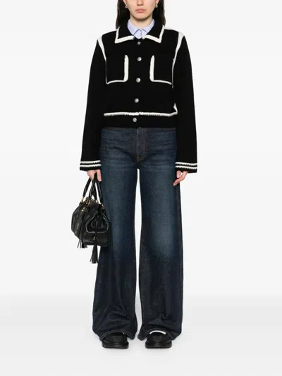 Pinko Cardigan With Contrasting Profiles In Black