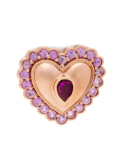 Kalthams Pavilion Jewellery 18k Rose Gold Heart Ruby And Sapphire Earrings