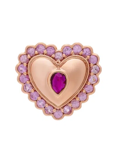 Kalthams Pavilion Jewellery 18k Rose Gold Heart Ruby And Sapphire Earrings