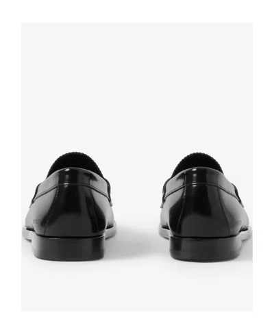 Burberry Checked Panel Leather Loafers In Black
