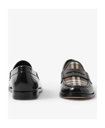 Burberry Checked Panel Leather Loafers In Black