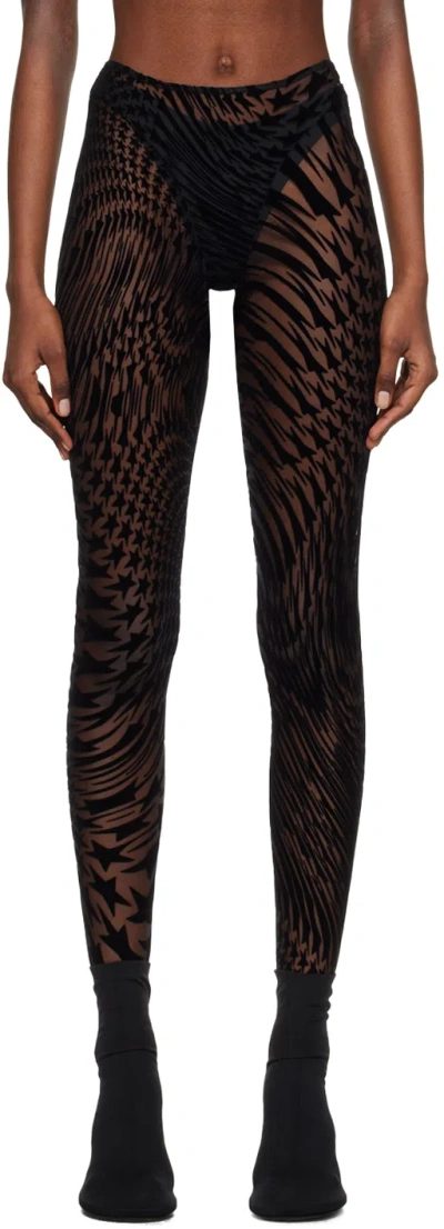 Mugler Star Mesh Flocked Tights In Black