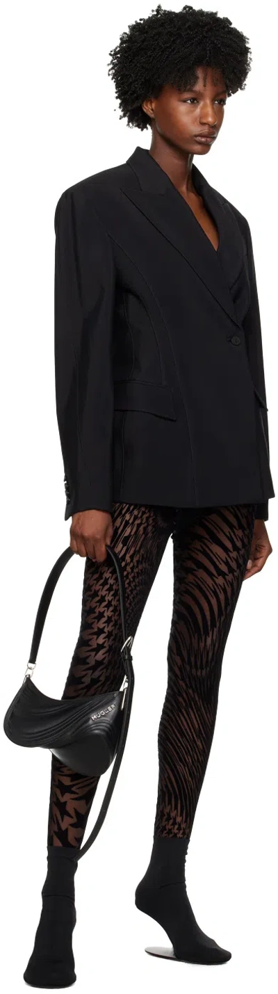 Mugler Star Mesh Flocked Tights In Black