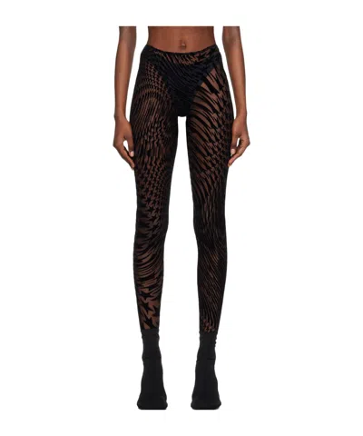Mugler Star Mesh Flocked Tights In Black