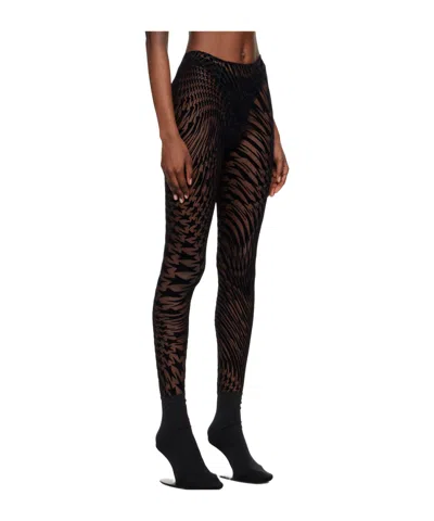 Mugler Star Mesh Flocked Tights In Black