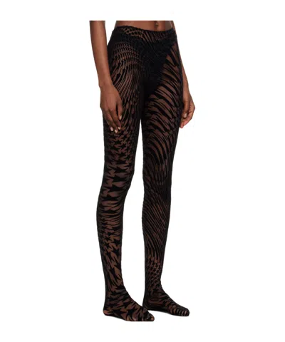 Mugler Star Mesh Flocked Tights In Black