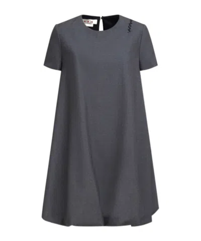 Marni Short Grey Wool Dress With  Symbol In Blue