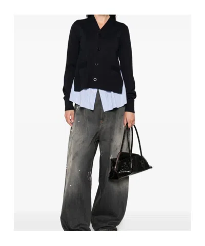 Sacai Poplin Cardigan In Black