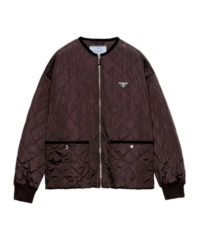 Prada Quilted Cotton Jacket In Brown