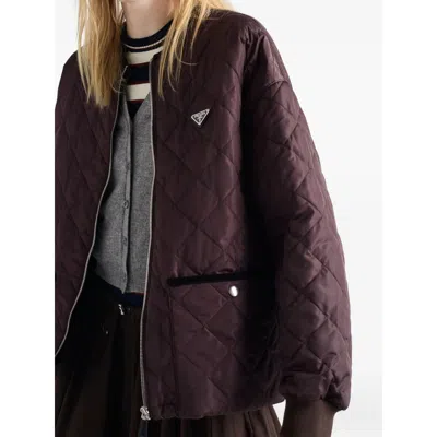 Prada Quilted Cotton Jacket In Brown