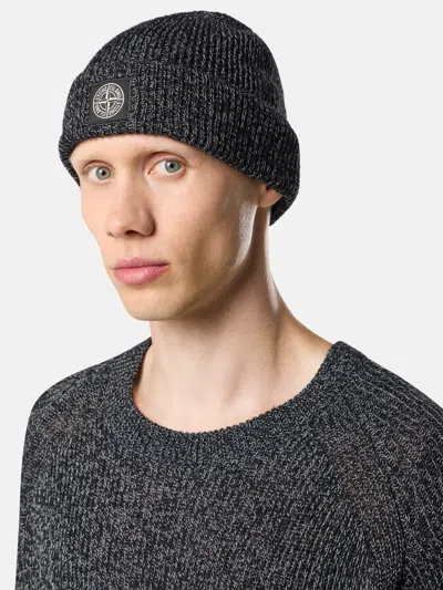 Stone Island Beanie With Reflective Coating And Compass Patch