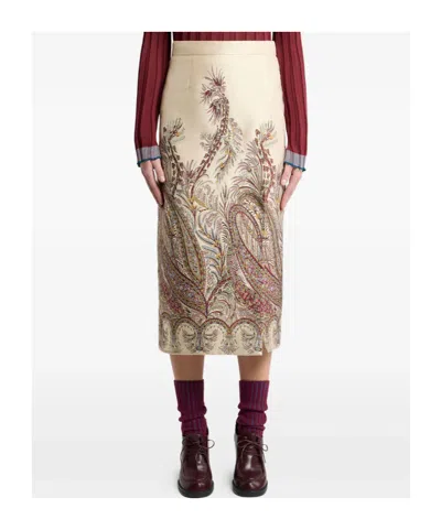 Etro , Fil Coupé Jacquard Pencil Midi Skirt, Woman, Multicolour, Size 40