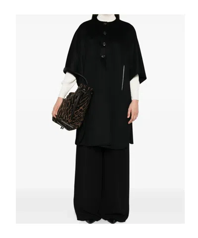 Max Mara Button-fastening Short-sleeved Cape In Black