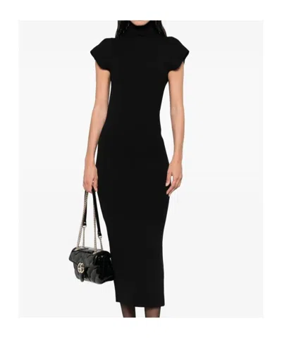 Alberta Ferretti Fitted Midi Dress With Cap Sleeves In Black