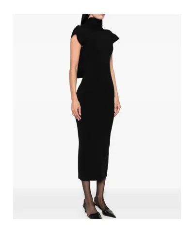 Alberta Ferretti Fitted Midi Dress With Cap Sleeves In Black