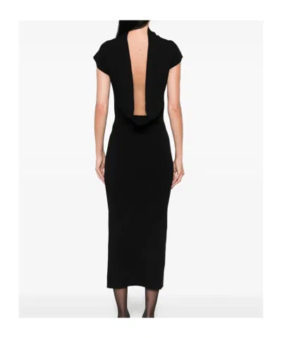 Alberta Ferretti Fitted Midi Dress With Cap Sleeves In Black