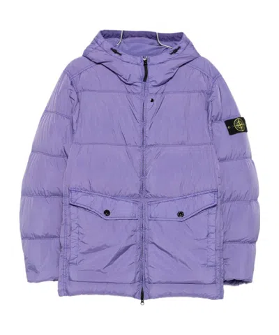 Stone Island Hooded Down Jacket With Wind Resistance In Blue