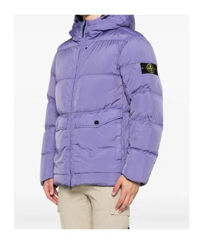 Stone Island Hooded Down Jacket With Wind Resistance In Blue