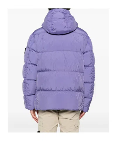 Stone Island Hooded Down Jacket With Wind Resistance In Blue