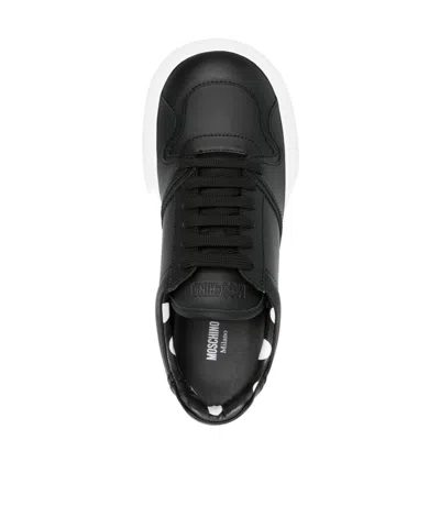 Moschino Sneakers In Calf Leather Ollie In Black