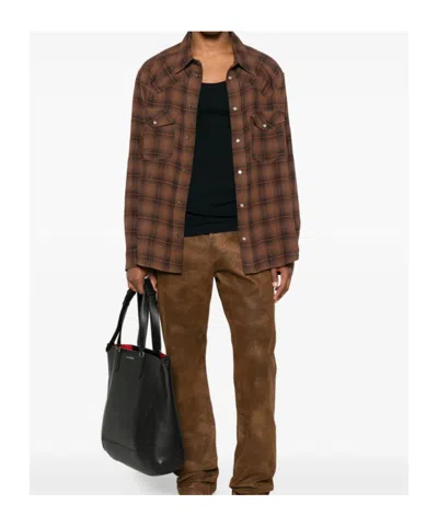 Isabel Marant Checked Long Sleeve Shirt With Chest Pockets In Brown