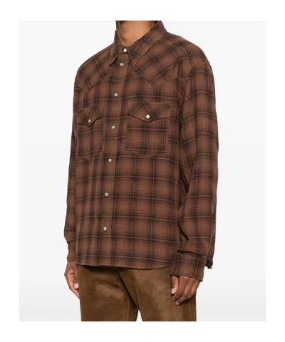 Isabel Marant Checked Long Sleeve Shirt With Chest Pockets In Brown