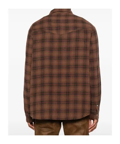 Isabel Marant Checked Long Sleeve Shirt With Chest Pockets In Brown