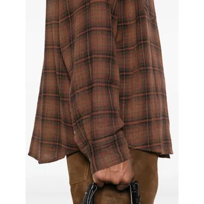 Isabel Marant Checked Long Sleeve Shirt With Chest Pockets In Brown