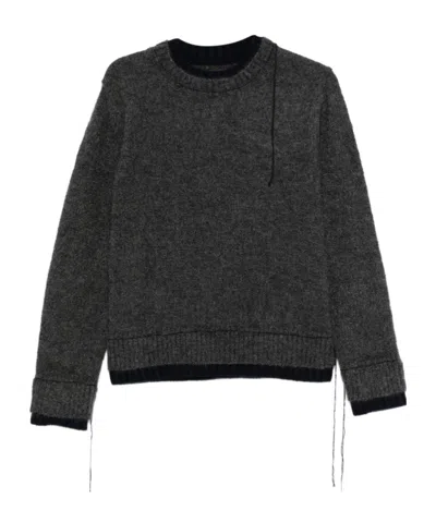 Sacai Double-layered Frayed-edge Sweater In Black
