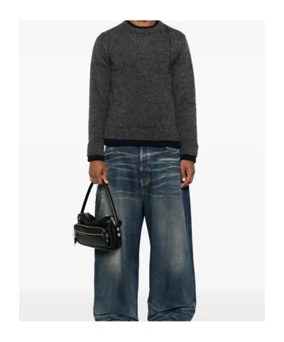 Sacai Double-layered Frayed-edge Sweater In Black
