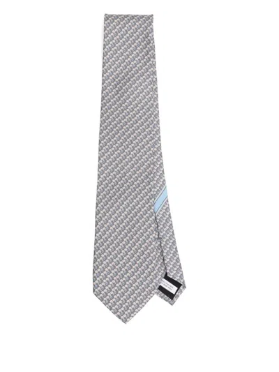 Ferragamo Aris Elephant-print Silk Tie In Gray