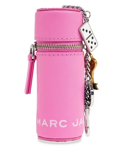 Marc Jacobs The Lipstick Case Charm Pink Keychain With Pendants And Logoed Lipstick Holder In Leather And Brass  In Pink
