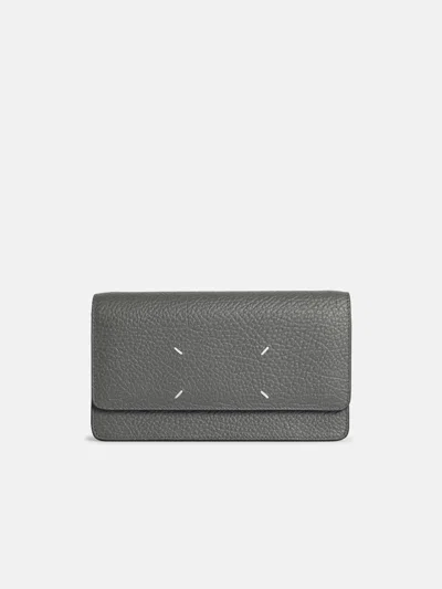 Maison Margiela 'four Stitches' Wallet With Chain In Pebble Grey Leather