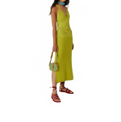 Beatrice B Floral Inlays Cotton Maxi Dress In Limelight In Green