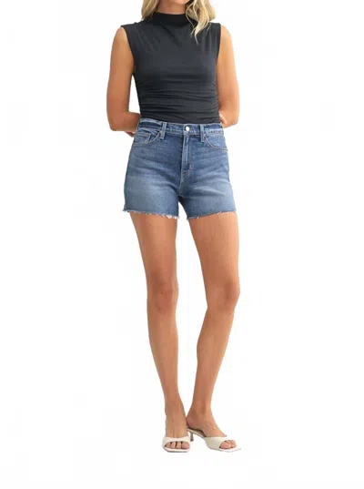 Just Black Denim High Rise Slit Denim Short In Medium Denim In Blue