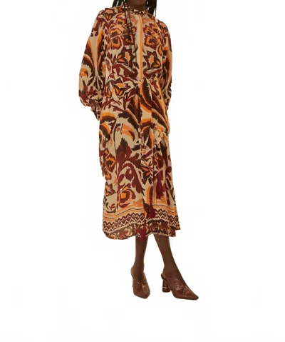 Farm Rio Tie Front Long Sleeve Shirtdress In Brown