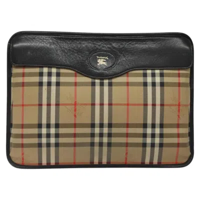 Pre-owned Burberry Nova Check Beige Canvas Clutch Bag ()